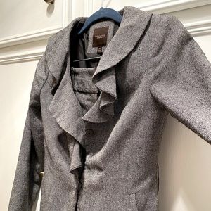 Grey tweed winter ruffle collar suit from The Limited